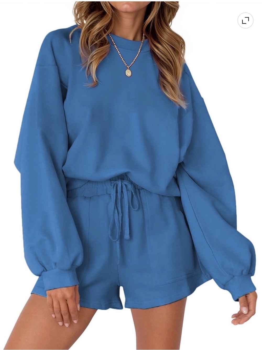 Fantaslook Blue Two Piece Sweatshirt Shorts Lounge Set Medium